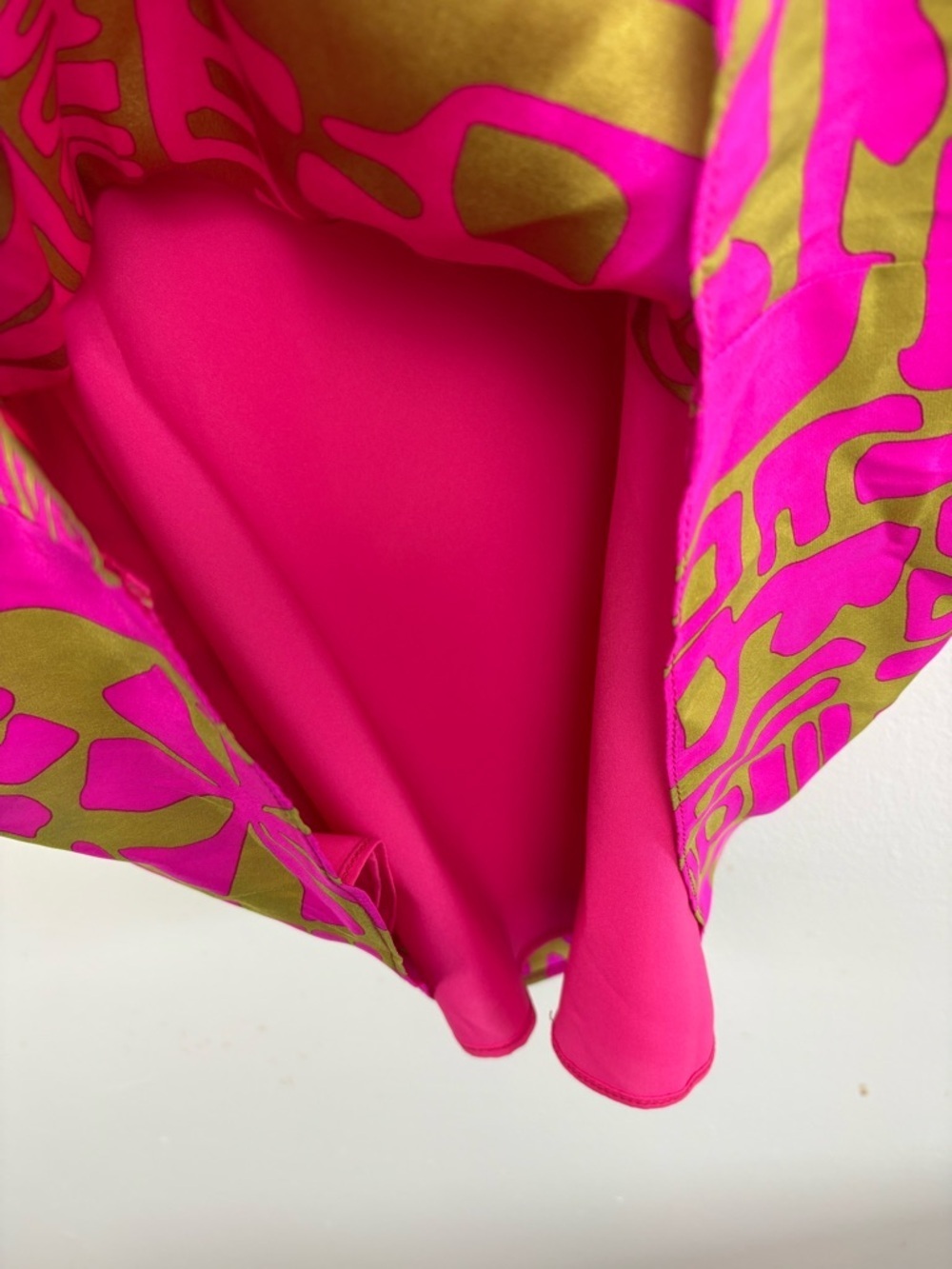 Alice & Trixie Pink & Olive Graphic Sleeveless Shift Dress 100% silk sz Med mod - Picture 5 of 9